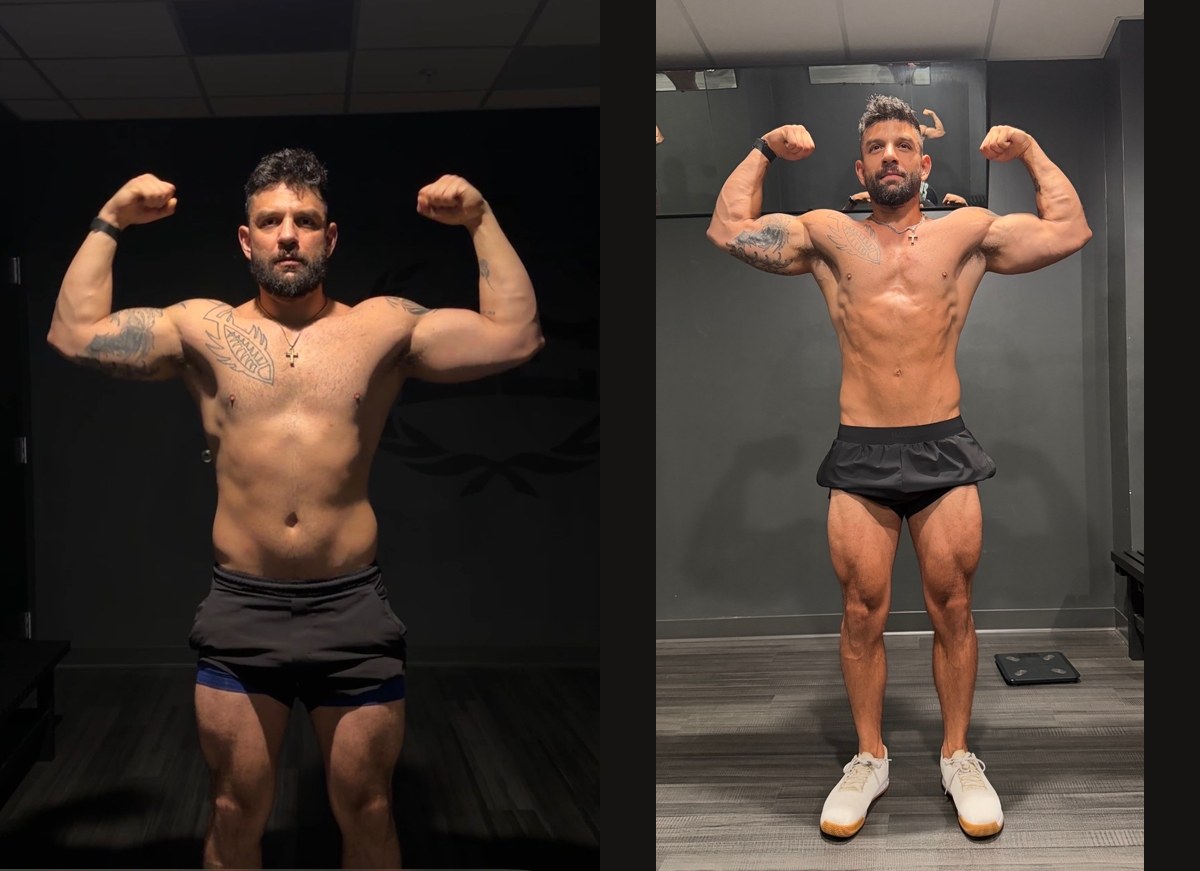 Before and after photos of Adam, an OT member