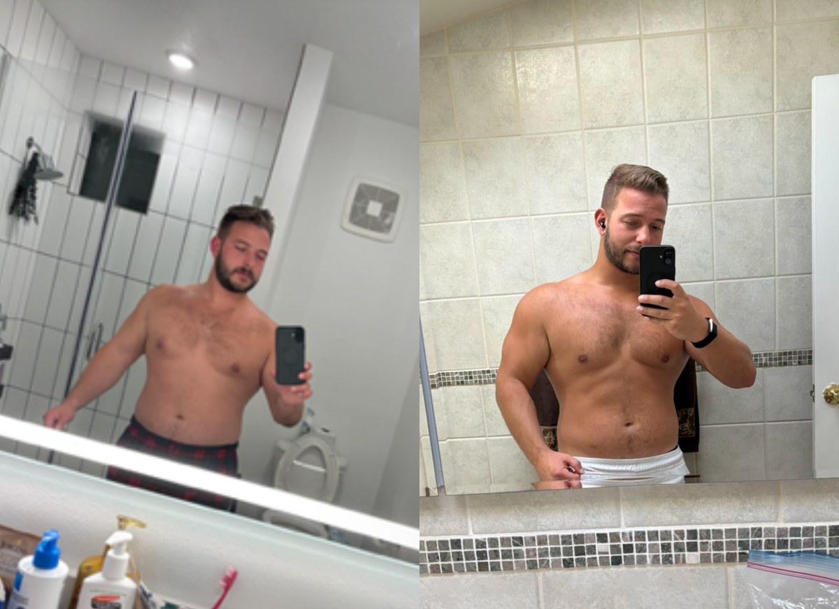 Before and after photos of Dominic, an OT member