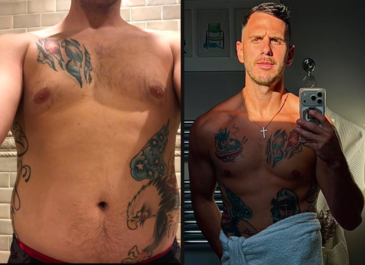 Before and after photos of Christopher R., an OT member