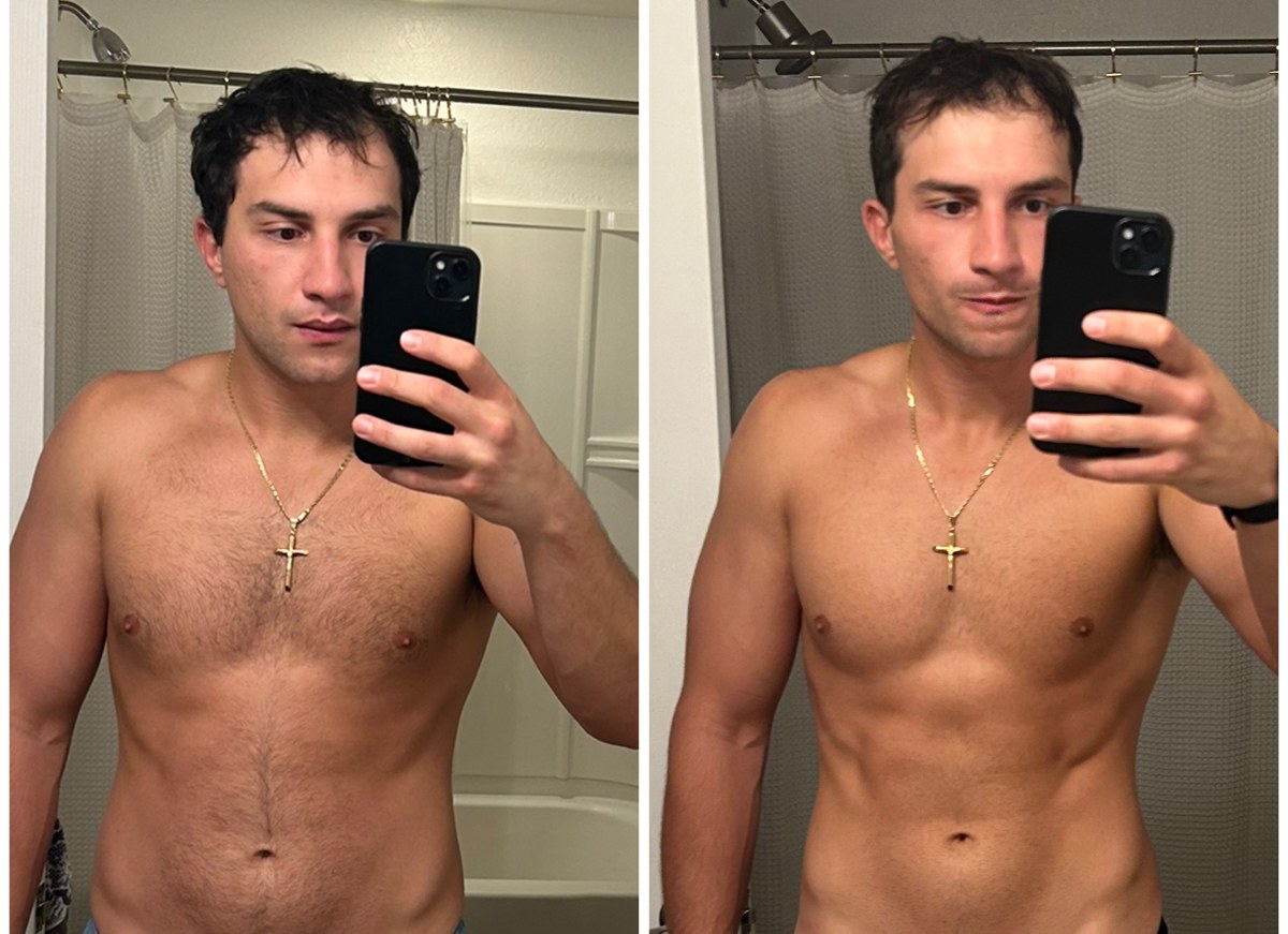 Before and after photos of Mike H., an OT member