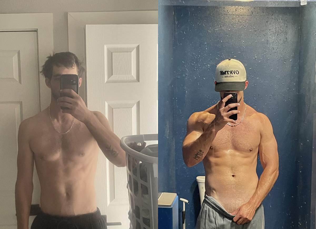 Before and after photos of Nik, an OT member